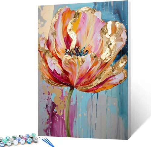 Miniatura 30 de Pintura al óleo DIY pintar por números para adultos principiante flores amarillas pintura por números antiestrés pintura digital al óleo, pintura