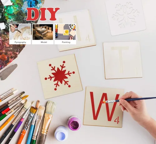 Miniatura 5 de ilauke - Cuadrados de madera de 5 pulgadas para manualidades, 36 unidades, cuadrados de madera en blanco de 0.118 pulgadas y 26 letras grandes