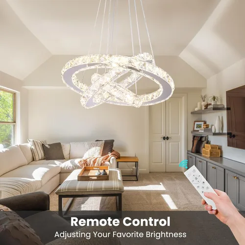 Miniatura 3 de Candelabro LED de cristal con iluminación regulable LED moderna lámpara de techo de 3 anillos ajustable de acero inoxidable para dormitorios y sala