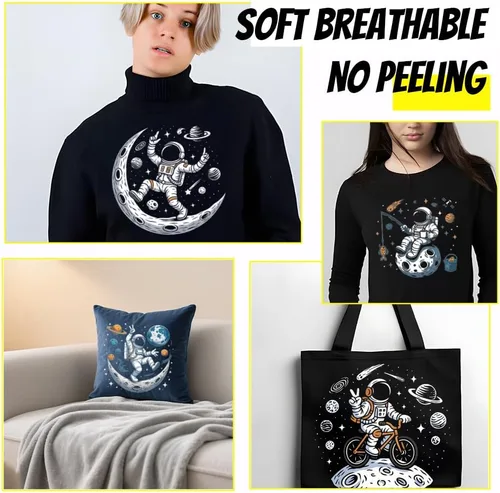 Miniatura 6 de SUPERDANT Juego de 4 calcomanías de plástico termotransferibles de astronauta, aviación, planeta, termotransferibles, para ropa, para camisetas