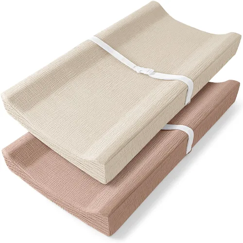 Miniatura 10 de Bearmoss Funda para cambiador de bebé, muselina [100% algodón], fundas de mesa de pañales, 32 x 16 pulgadas, suaves y transpirables