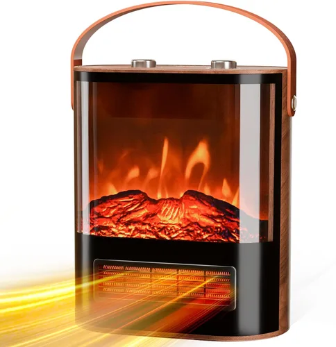 ROVSUN Calentador de Chimenea Eléctrica para Uso Interior, Chimenea Falsa Portátil de 1500W con Llama Realista 3D, Temperatura Ajustable, Protección