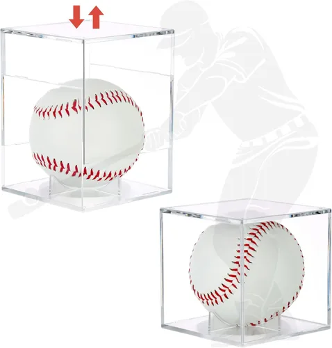 Paquete de 2 vitrinas de béisbol con protección UV con diseño apilable, caja de acrílico transparente para bolas de autógrafos de tamaño oficial,