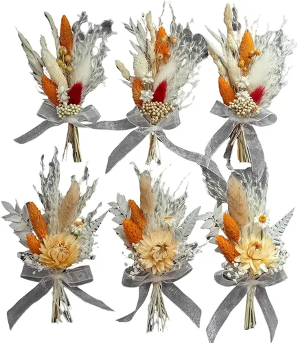 Miniatura 10 de Juego de 6 mini ramos de flores secas, mini ramo rosa, decoración de platos de fiesta, caja de propuesta de dama de honor y niña de las flores