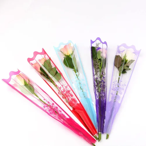 Miniatura 5 de Bolsas de envoltura de 100 unidades, diseño de flores transparentes con manga para ramo de flores, 100 unidades, S-Rose