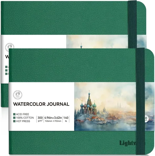 Miniatura 8 de Lightwish Diario de acuarela, paquete de 2 40 hojas, 100% algodón, papel de acuarela de prensa en frío, cuaderno de bocetos de 4.96 x 3.62 pulgadas