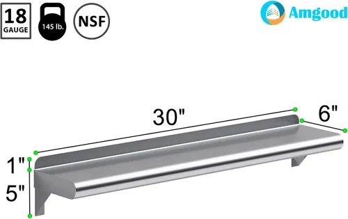 Miniatura 3 de AmGood Estante de pared de acero inoxidable de 6 x 30 pulgadas Estantería de metal Garaje, lavandería, almacenamiento, lavadero Restaurante