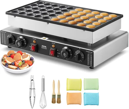 VEVOR Mini panqueques holandés de 110 V, 50 unidades de 1700 W, máquina para hacer gofres antiadherentes, eléctrica comercial, 1.8 pulgadas con 2