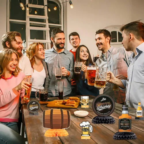 Miniatura 6 de ANGOLIO Centros de mesa de cerveza de whisky – 12 piezas de whisky de panal de abeja para hombres, centro de mesa de 40, 50, 60, fiesta