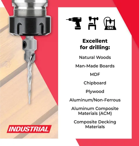 Miniatura 3 de Amana Tool Broca cónica avellanadora con punta de carburo de 82 grados, 55608, 8 tornillos, 7/16 D x 11/64 de diámetro x vástago redondo de 5/16