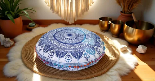 Miniatura 3 de CRAFT KALA Funda de cojín redonda de 22 pulgadas, diseño de mandala bohemio, para meditación, para sala de estar, sala de yoga, hogar, dormitorio