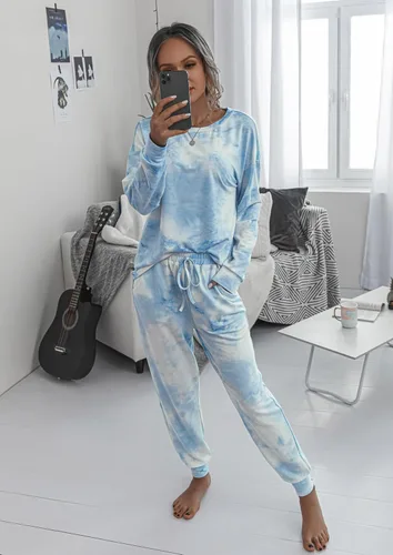 Miniatura 46 de Prettygarden - Conjunto de pijama de dos piezas para mujer, diseño de teñido anudado, sudadera informal de manga larga con pantalones largos, ropa