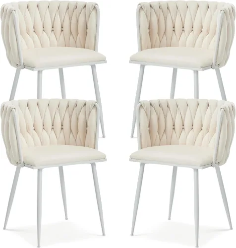 Miniatura 39 de Juego de 2 sillas de comedor de terciopelo, sillas laterales tapizadas tejidas con patas de metal negro, sillas decorativas modernas, sillas