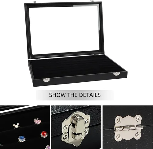 Miniatura 4 de Wuligirl - Bandeja organizadora de anillos con 100 ranuras y tapa transparente, organizador apilable de joyas como aretes, collares y anillos