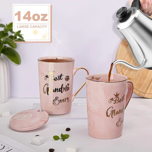 Miniatura 4 de Regalos para abuela para abuela, regalo de cumpleaños del día de la madre para abuela de nieta nieto, tazas de café de cerámica de mármol rosa de 14
