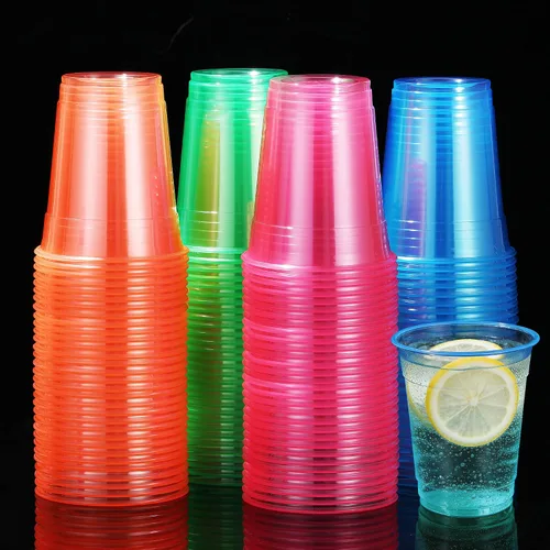Paquete de 120 vasos de fiesta que brillan en la oscuridad, vasos de plástico neón de 12 onzas, vasos desechables multicolor para fiestas de luz