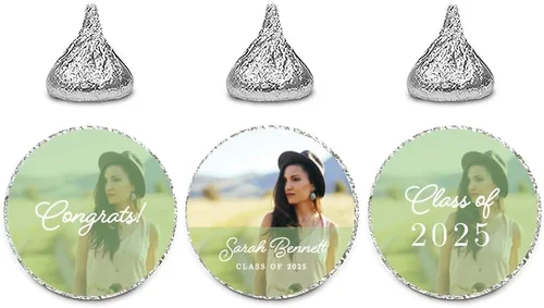 Andaz Press Colección de graduación personalizada con fotos, etiquetas de gota de chocolate para besos, paquete de 216, imagen personalizada