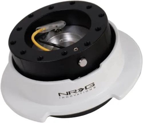 NRG Innovations NRG-SRK-250BK-WT Gen 2.5 Kit de liberación rápida para volante de carreras (cuerpo de color negro) / Anillo blanco con ranuras para