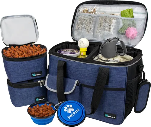 Miniatura 8 de PetAmi Bolsa de viaje para perros, organizador de bolsas de viaje para mascotas, bolsa de viaje de comida para perros con contenedor de comida