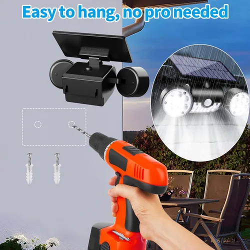 Miniatura 6 de Luces solares para exteriores, con sensor de movimiento, luces solares de pared con focos de doble cabeza, 30 LED, impermeables, 360°, luces