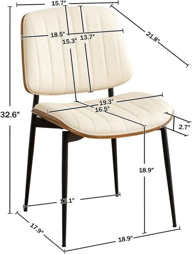 Miniatura 2 de LUNLING Sillas de comedor modernas de mediados de siglo, silla retro beige de piel sintética con asiento tapizado de madera curvada de nogal, patas