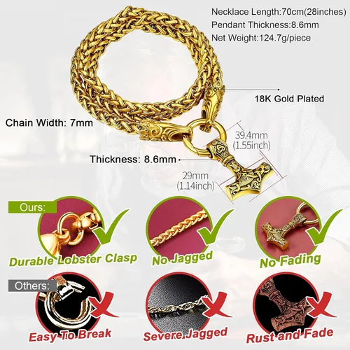 Miniatura 4 de FaithHeart Collar punk nórdico vikingo para hombre, collar grueso, acero inoxidable, Mjolnirnudo celta, cabeza de lobo, colgante de amuleto, joyería