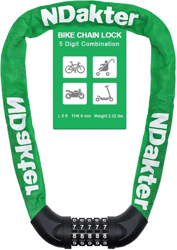 Miniatura 54 de NDakter Cerradura de cadena para bicicleta, combinación de 5 dígitos, resistente, antirrobo, cerradura de bicicleta de seguridad