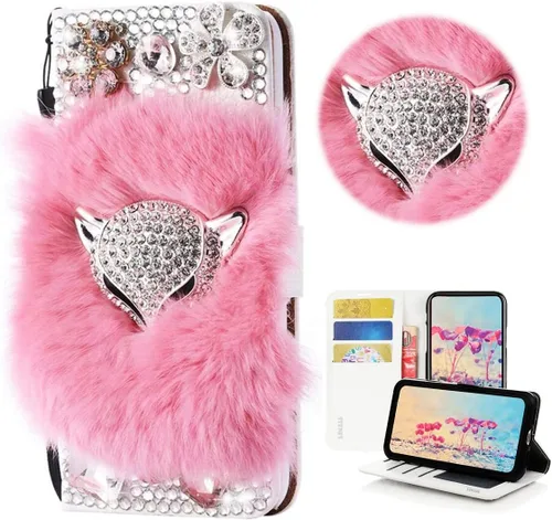 Miniatura 10 de Bling - Funda tipo cartera para teléfono compatible con Samsung Galaxy Z Fold 3 5G, elegante, diseño de zorro de lujo hecho a mano en 3D, funda