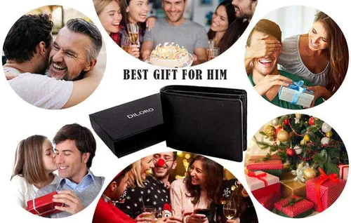 Miniatura 8 de DiLoro Billetera de cuero para hombre de tamaño completo con cremallera plegable y protección RFID