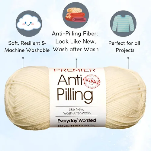 Miniatura 2 de Premier Yarns Everyday Anti-Pilling Ovillo de lana sólido crema DN100-2 (6 madejas - mismo lote de tinte) #4 lana acrílica de peso estambre