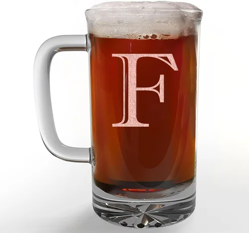 Miniatura 20 de Taza de cerveza de vidrio con monograma grabado de 16 onzas (letra B), regalos de cerveza personalizados de la A-Z para hombres, Día del Padre