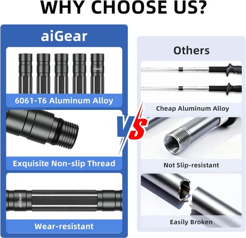 Miniatura 4 de aiGear G2 Tactical Hiking Stick, Heavy-Duty 6-8 Section Adjustable Walking Staff for Men Women, Aerospace Aluminum Trekking Poles with Multi-Tool