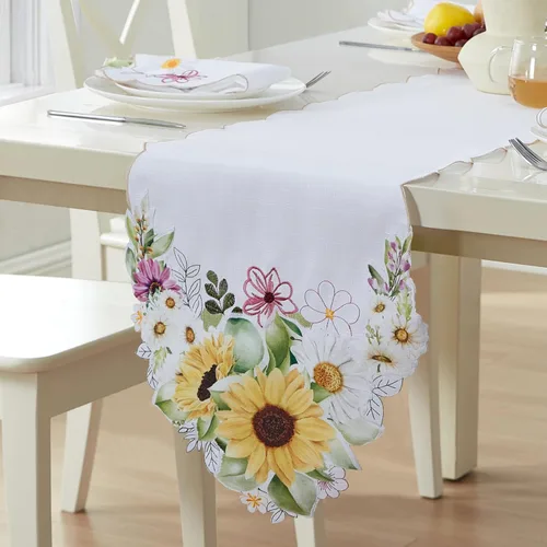 Miniatura 13 de Newbridge Juego de 4 manteles individuales bordados con girasoles amarillos y margaritas, sin arrugas, resistentes a las manchas, para interiores