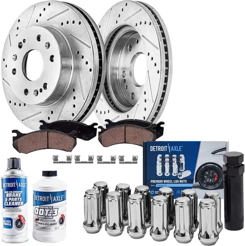 Miniatura 29 de Detroit Axle - Kit de freno para Mercedes-Benz C300 2015-2023, C350e 2016-2018 2015 C400, rotores perforados y ranurados Reemplazo de pastillas