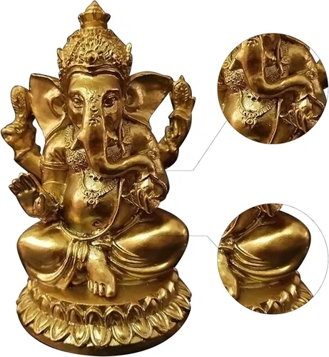 Miniatura 6 de Estatuas Doradas del Señor Ganesha - Estatua del Dios Elefante Hindú Escultura de Resina Figurilla India de Ganesh Buda Ornamentos de Decoración