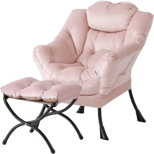 Miniatura 16 de Welnow - Silla perezosa con otomana, moderna silla de descanso con reposabrazos y bolsillo lateral, juego de sillón tapizado de ocio, sillón