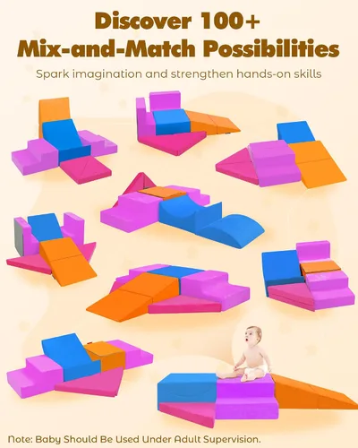 Miniatura 4 de Kayfia Juguetes de escalada para niños pequeños en interiores, bloques de escalada de espuma para bebés de 7 piezas, juego suave y colorido
