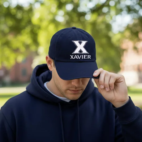 Miniatura 5 de Desert Cactus Xavier - Gorra de béisbol de la Universidad XU, mosqueteros bordados, correa de tela ajustable para adultos (estilo B) azul