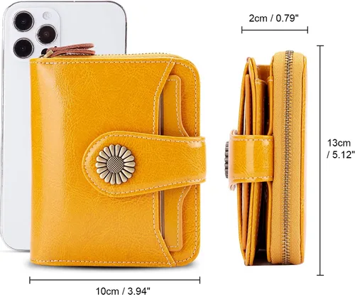 Miniatura 3 de INSIFEEL Billetera pequeña para mujer, bolso compacto de cuero con bloqueo RFID RFID para mujer, Amarillo, Retro