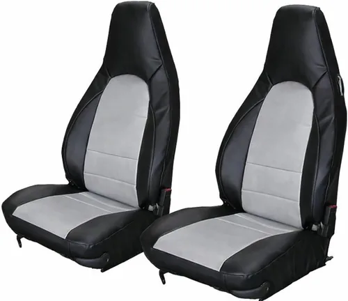 Iggee Fundas de asiento delantero de piel sintética negra y gris diseñadas para Porsche 911 928 944 968 1985-1998 Negro/Gris