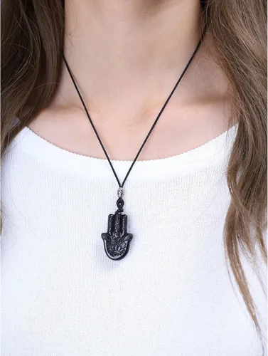 Miniatura 2 de COAI Collar de mano Hamsa curativa de obsidiana negra Piedra