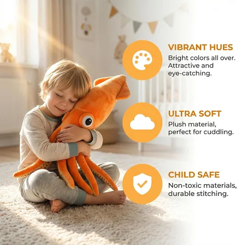 Miniatura 3 de Tiny Heart Peluche gigante de calamar de 30.7 in/30 pulgadas, lindos animales marinos de sepia salvajes, súper suave, decoración del hogar, regalo