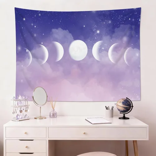 Miniatura 3 de HVEST Tapiz de fase lunar para colgar en la pared, cielo morado con nubes, estrellas, decoración de pared celestial, paisaje natural, decoración