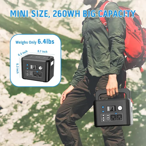 Miniatura 4 de powkey Estación de energía portátil de 350 W, batería de litio de reserva de 260 Wh/70,000 mAh, banco de energía de onda sinusoidal pura de 110 V