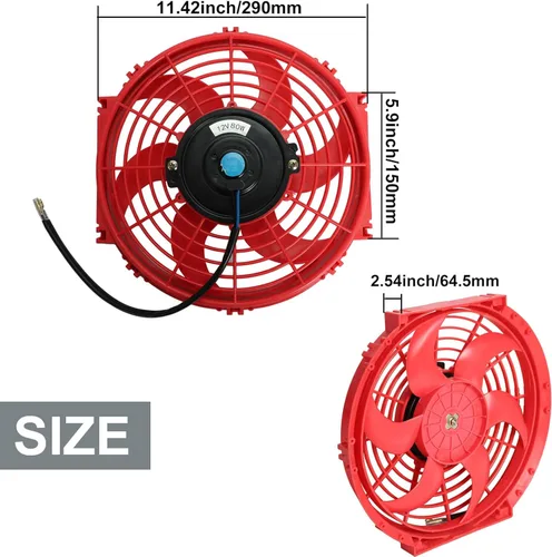 Miniatura 4 de Kit universal de ventilador delgado de enfriamiento de radiador eléctrico de 10 pulgadas, tire/empuje, 12V, rojo