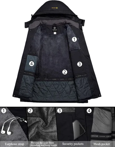 Miniatura 6 de GEMYSE Chaqueta de esquí para mujer, abrigo impermeable para invierno, impermeable, para snowboard, con capucha, rompevientos