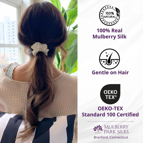 Miniatura 3 de Mulberry Park Silks 100% seda pura, paquete de 3 unidades, evita el encrespamiento, reduce la rotura, suave para todo tipo de cabello, accesorios
