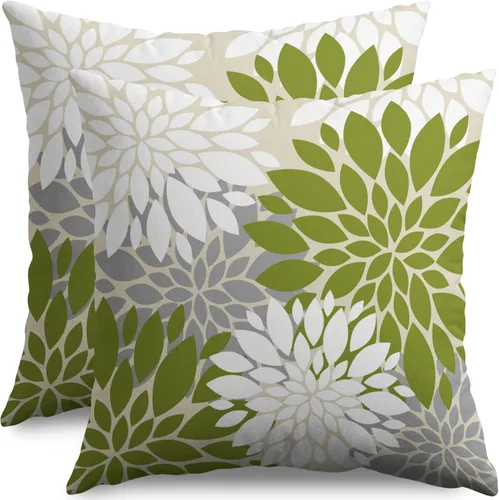 Miniatura 13 de Fundas de Almohada Azul Aguamarina 16X16 Pulgadas Juego de 2, Flores de Dalia Primavera Verano Floral Crema Fundas de Almohada Decorativas