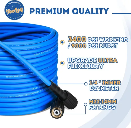 Miniatura 2 de TOOLCY Manguera de lavadora a presión súper flexible de 50 pies, 3400 PSI resistente a las torceduras, manguera de lavadora a presión de 1/4
