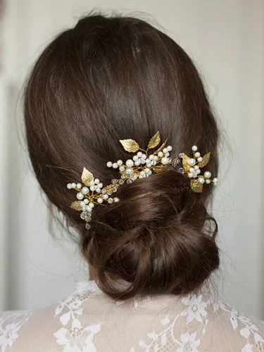 Tocado de novia vintage con hojas de cristal, pasadores Bobby, accesorios para el cabello para fiesta de boda (paquete de 3) (dorado)